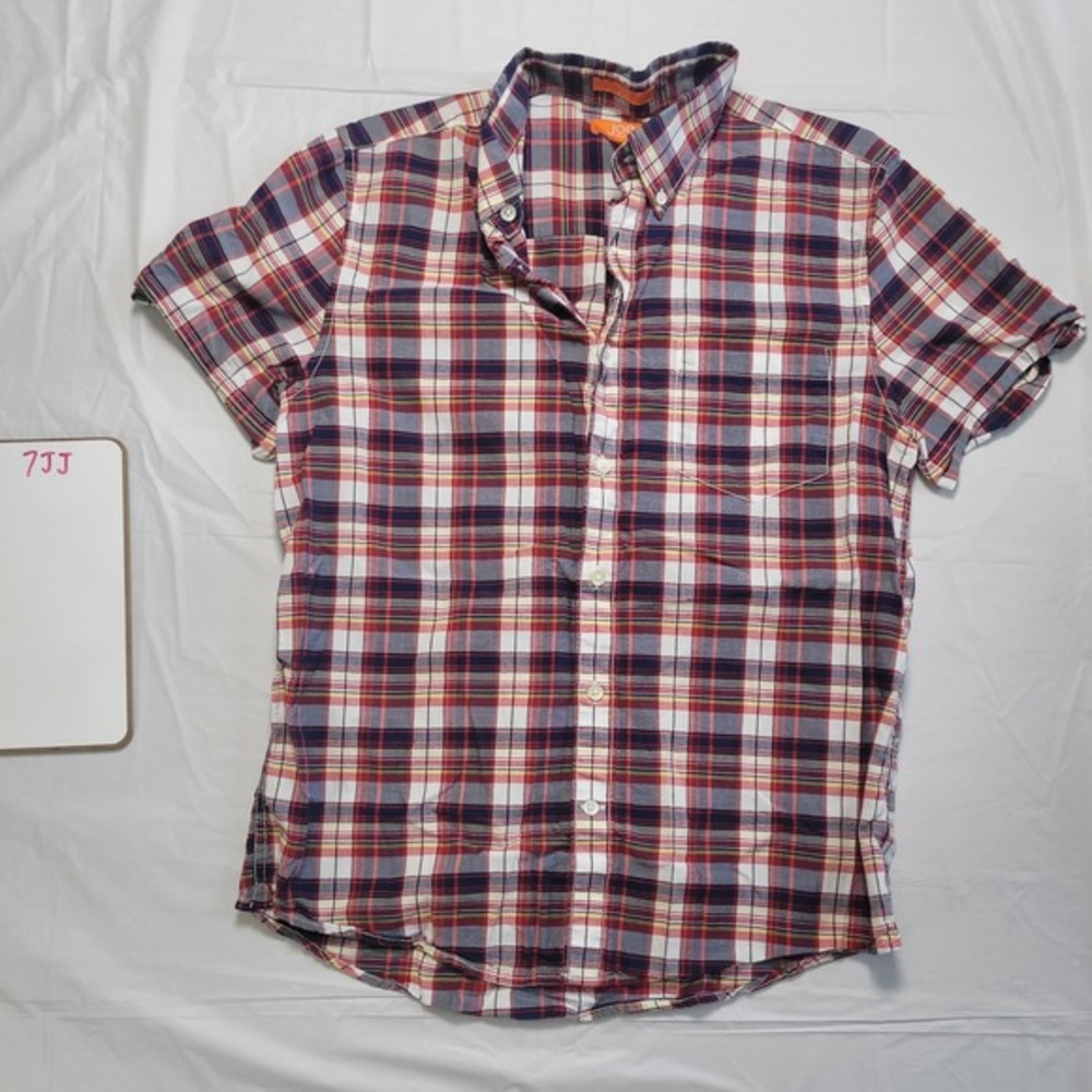 Mens Joe Fresh button up plaid shirt.  Size‎ M.  Red/blue.   Slim fit.